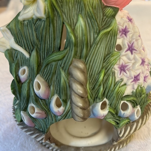 PartyLite Porcelain Tea-light Holder Floral Bouquet Basket Spring Flowers - Picture 10 of 12